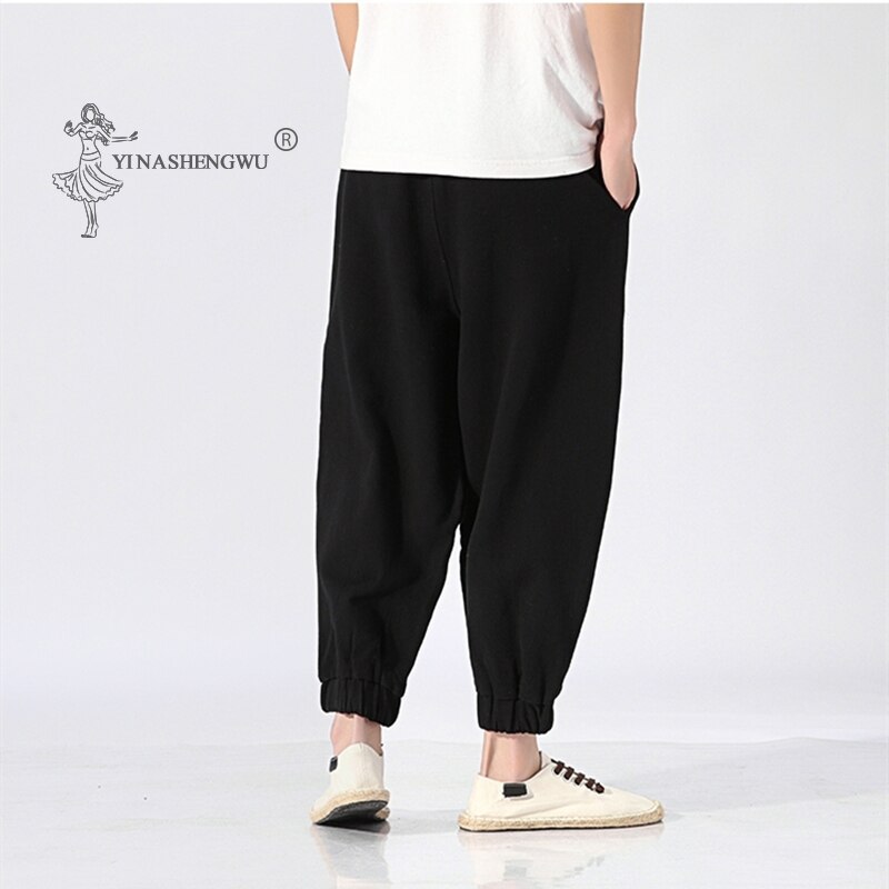 Kimonos Harajuku Print Harem Men Japanese Style Embroidered Pants Asian Japan Traditional Yukata Beam Feet Cropped Male Costumes