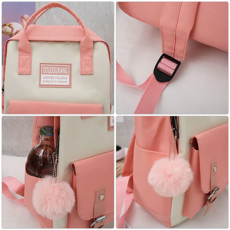 4 Piece Set School Bag Canvas Women Backpack College Bag For Girls Anti Theft Rucksack Bagpack Mochilas Female Knapsack