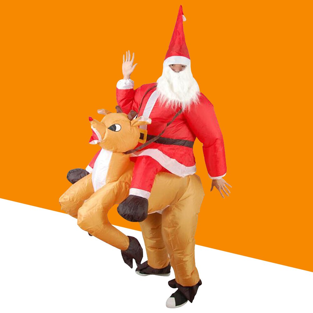 Inflatable Santa Claus Riding Reindeer Costume Adults Party Christmas Mascot Blow Up Costume Xmas Cosplay Outfit Funny 3