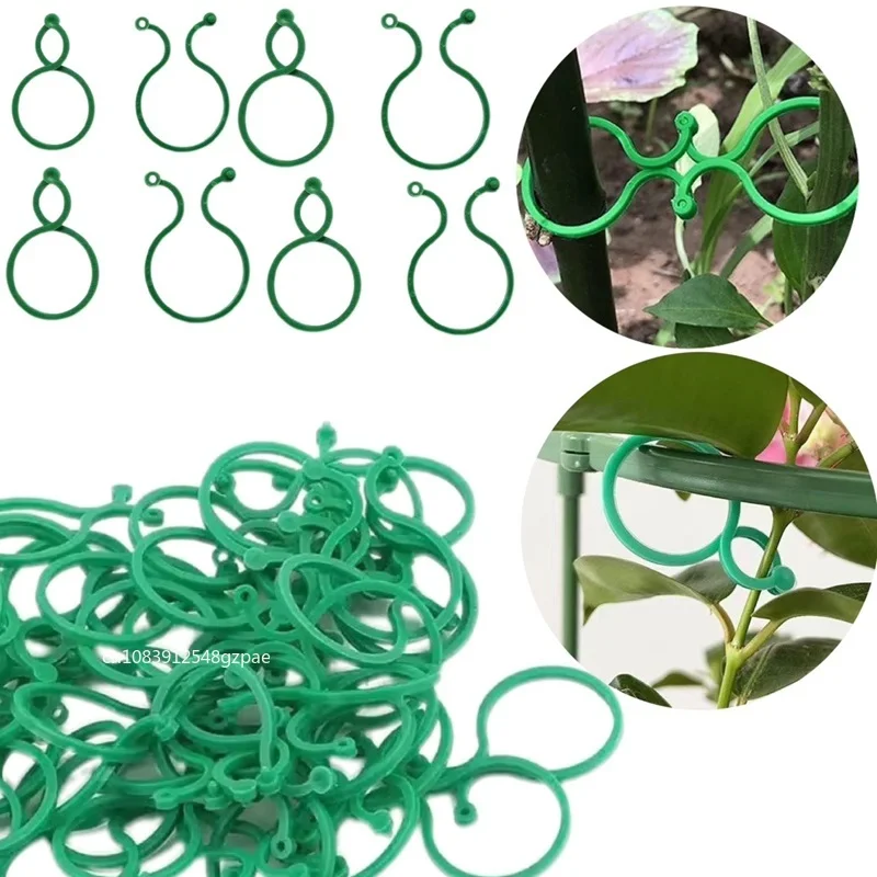 Clips para plantas de jardín para cultivo de verduras, soporte vertical para plantas, anillo incluido de plástico verde, herramienta de soporte para jardín, soporte para vid, 50/100 Uds.: M