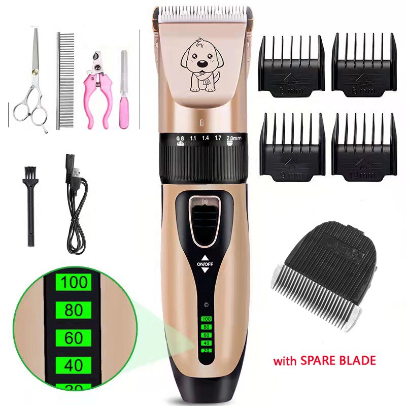 Pet Dog Hair Trimmer Animal Grooming Clippers Electrical Dog Hair Cutter Cat Hair Remover USB Rechargeable Pet Haircut Machine: B with Blade Scissor