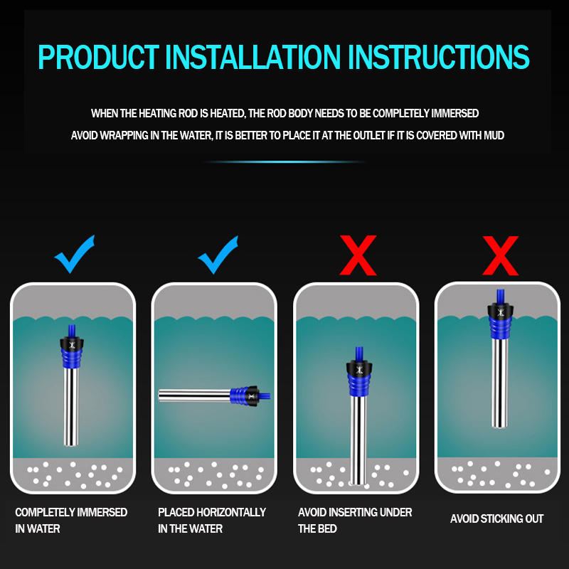 50/100/200/300/500W Adjustable Temperature Thermostat Heater Rod Aquarium Submersible Heater Fish Tank Automatic Water Heater