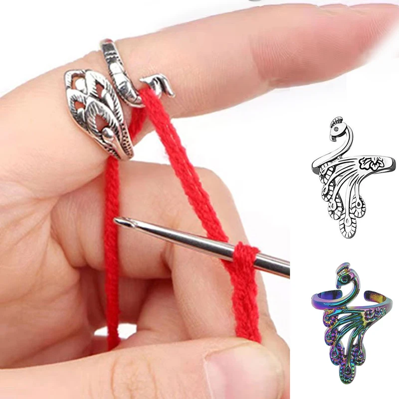 Gör-det-själv stickningsögla virkningsverktyg multifunktionellt ringfingerskydd fingerborg garn justerbart öppet fingerring sömnadstillbehör
