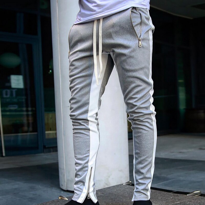 Pantalones de deportes nuevos para hombre, pantalón de correr con cremallera, pantalón de fútbol Atlético, entrenamiento deportivo, elásticos, para trotar y gimnasio: gray white / L