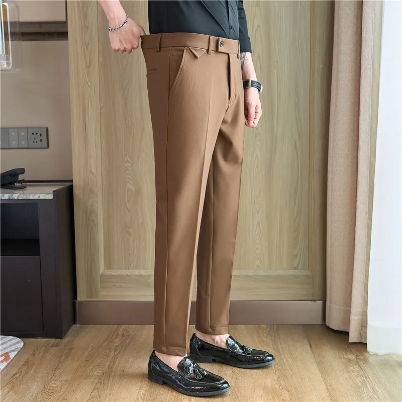 Men Suit Pants spring Elastic waist Solid Slim Fit Dress Pants Office Business Casual Trousers Men's clothing