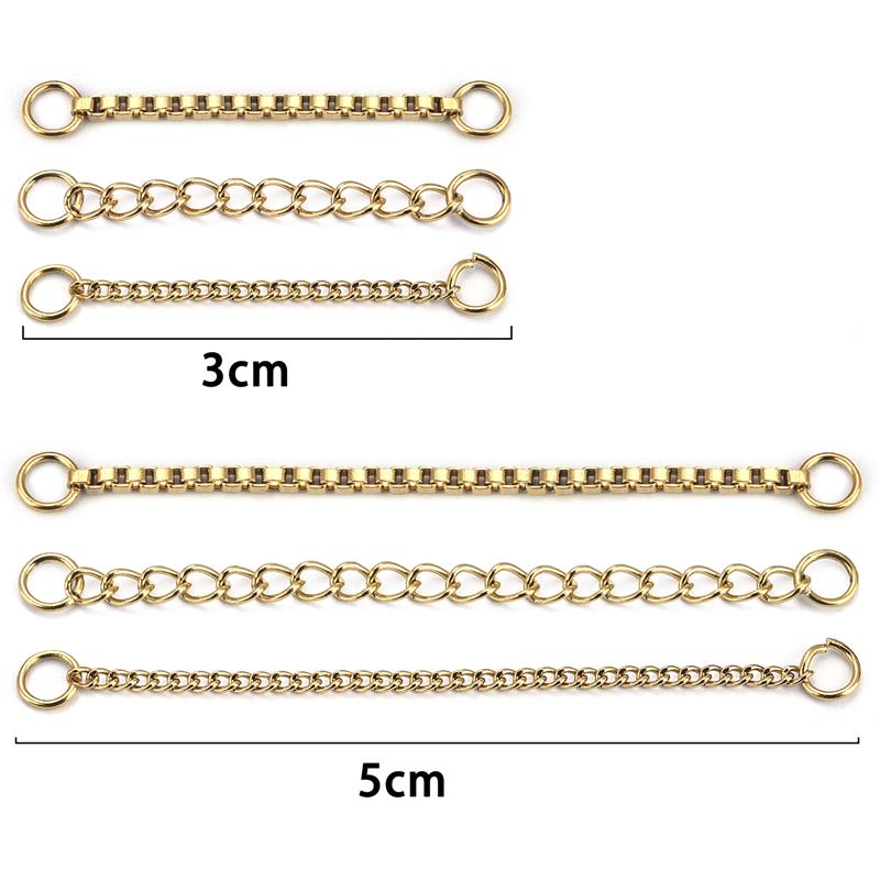 10 Uds. De cadena de extensión soldada de acero inoxidable de 3cm/5cm, collar dorado, extensor de pulsera, cadenas de cola para suministros de joyería DIY