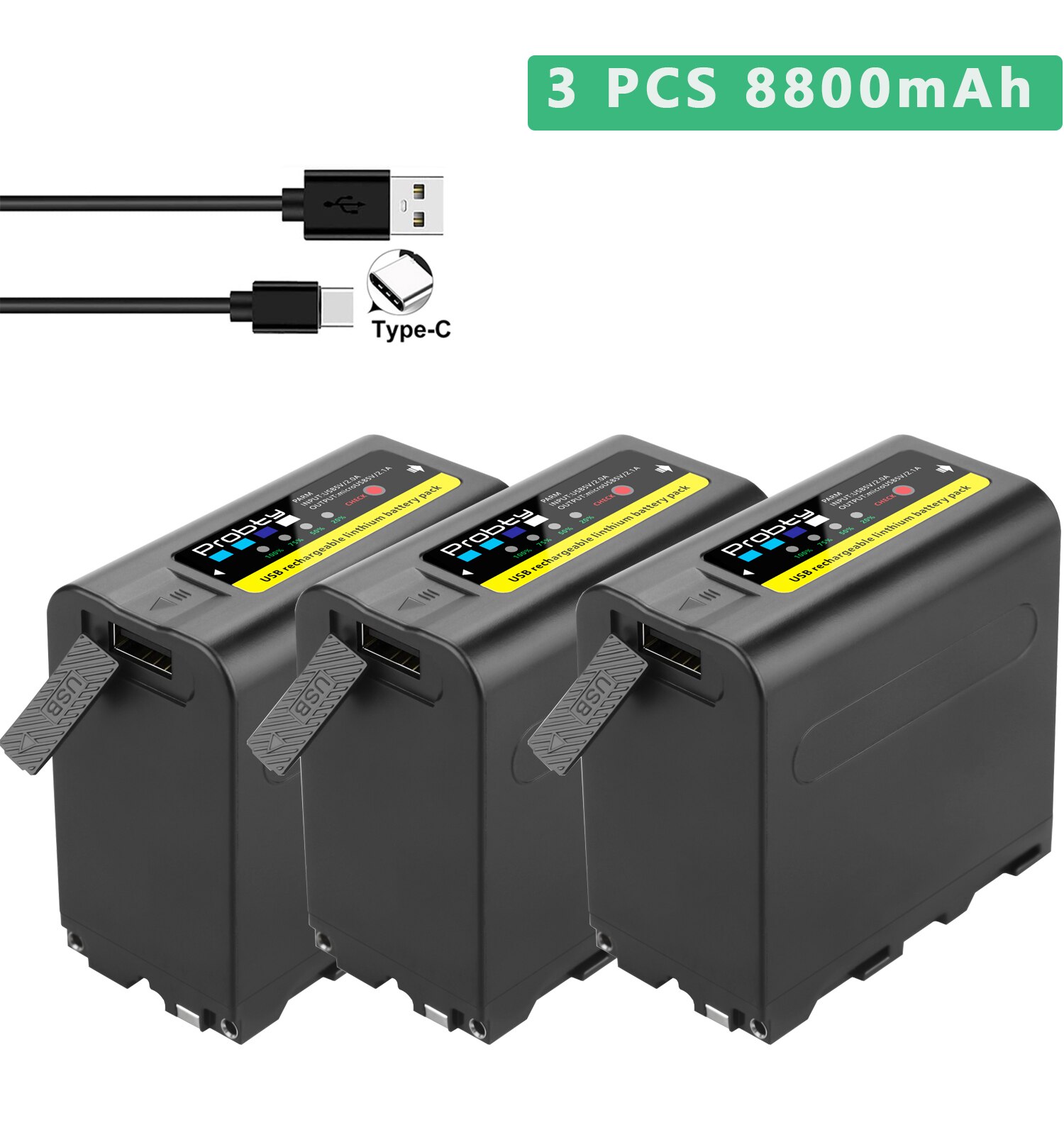 Probty 6800mAh/8800mAh NP-F980 NP-F970 NPF960 NPF970 Battery with USB Charge Output For Sony PLM-100 CCD-TRV35 MVC-FD91 MC1500C