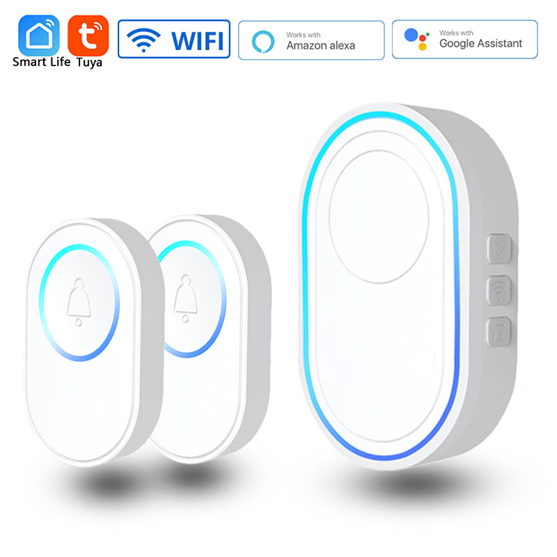 Wireless WiFi Doorbell Tuya Smart Home Security Alarm System Connect 433MHz Detector Alert Mode Welcome Doorbell LED Lights Kit: Silver