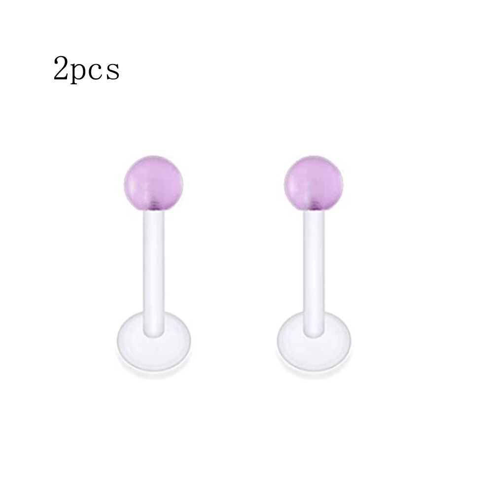 Clear Kraakbeen Earring Piercing Vazallen Flexibele Acryl Helix Hoop Neus Lip Stud Wenkbrauw Tragus Septum Hoefijzer Ring Paars: C Lip 2pcs