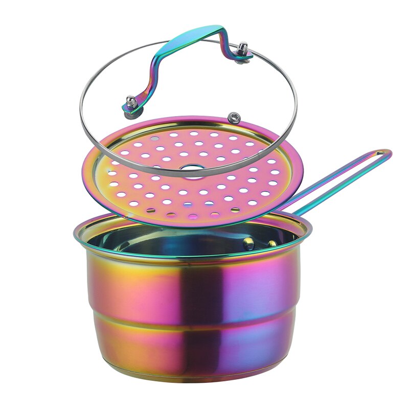 Double layer bottom Cooking pots Stainless steel Soup Pots with hanlde Steamer Rack Kitchen Milk Instant Noodle Stock Pots Set: No.0 Set