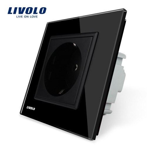 Livolo EU Standaard Stopcontact, Crystal Glass Panel, AC 110 ~ 250 V 16A Stopcontact zonder stekkers, 4 kleuren opties: Black