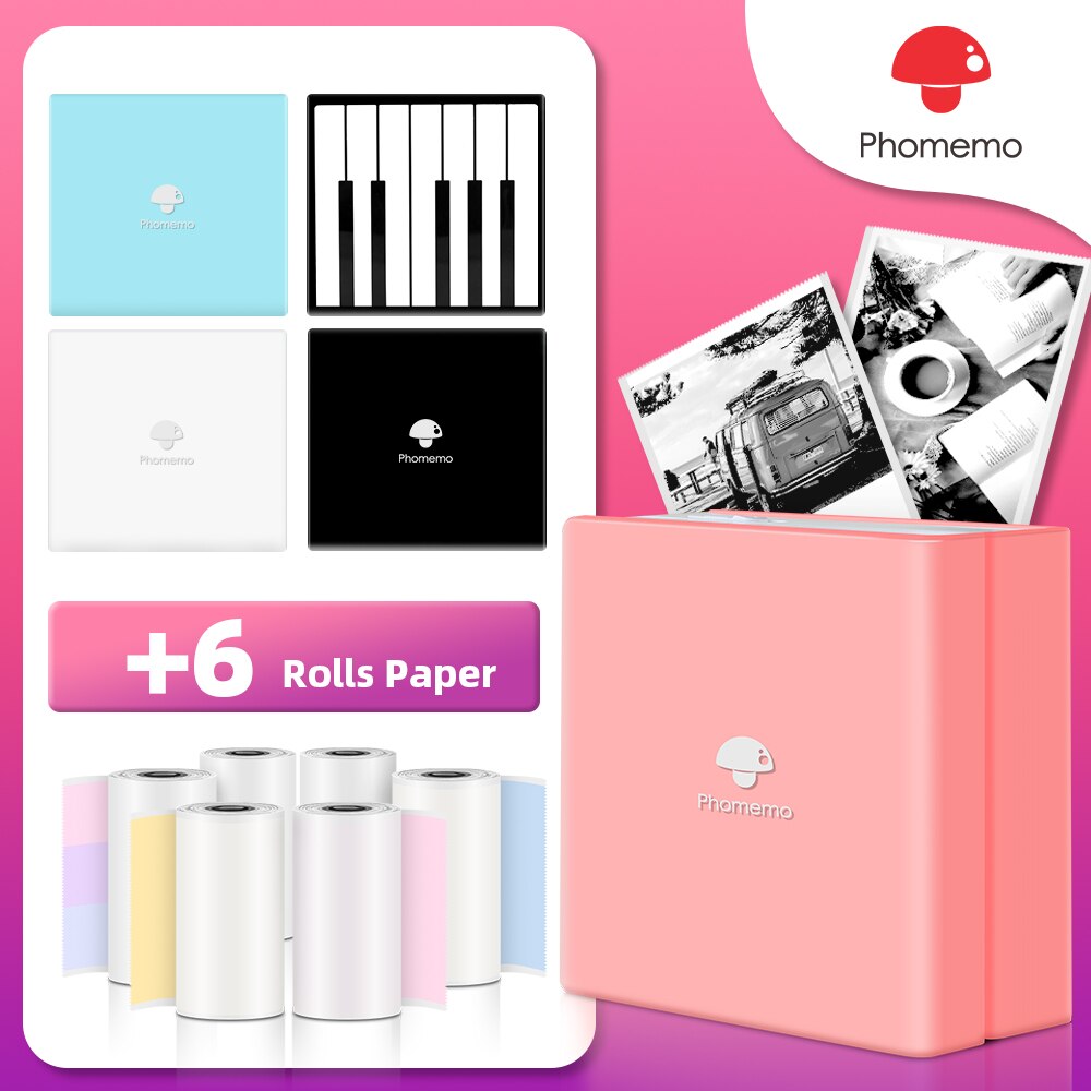 Phomemo M02 Portable Thermal Printer Paper Photo Pocket Thermal Printer 53 mm Printing Bluetooth-Compatible Android IOS Printer