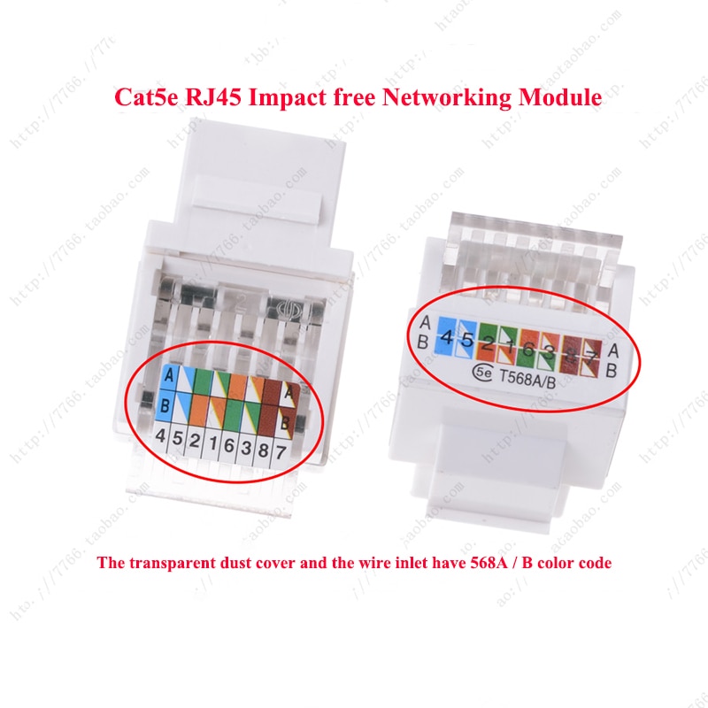 Cat 5e rj45 slagfri slagfri netværksmodul ethernet-modul med farvemærker kat 5e t568a./ b-modul
