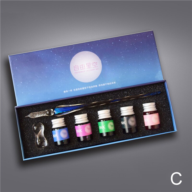 Krystal stjernehimmel glas pen vintage signatur tegning kalligrafi pen glas dip pen sæt  em88: 7 stk sæt c