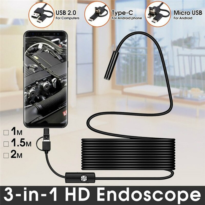 QZT-Mini cámara endoscopio USB, 5,5mm/7mm, cámara de vídeo secreta, impermeable, Micro cámara de inspección, endoscopio USB C para teléfono Android