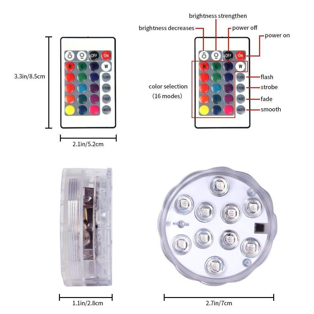 Rgb Submersible Led Remote Onderwater Gebruik Led Licht 10 Leds Aaa Batterij Waterdichte Lamp Zwembad Licht Schijnwerpers Fontein