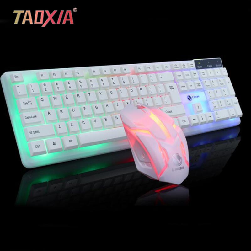 Office Household White Seven Colors Luminescent USB Cable Competitive Suspension Keyboard and Mouse Game Backlight Kit: T11 BSFGTB