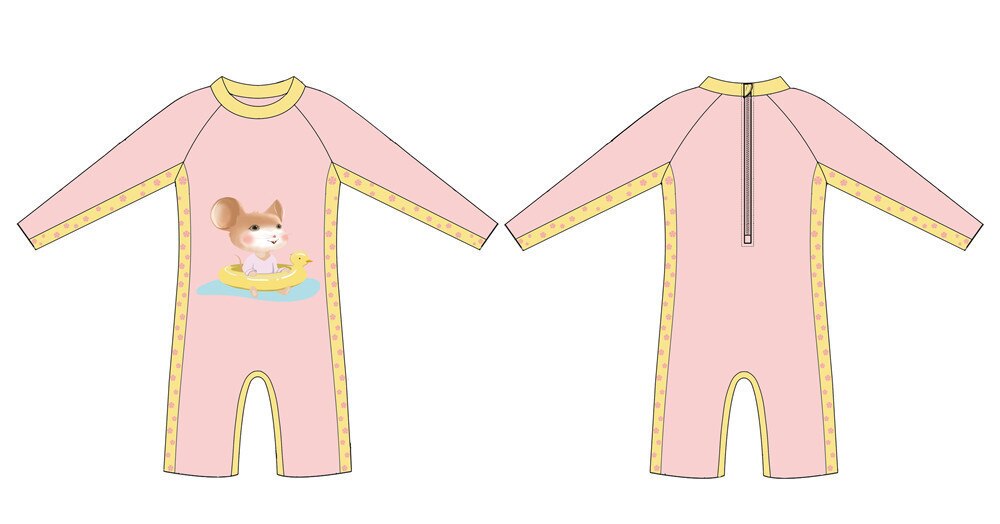 Kinderbadkleding eendelig badpak upf 50+  kinderen/meisjes schattige cartoon rash guard 2020tt lange mouwen roze surfen baden strandkleding