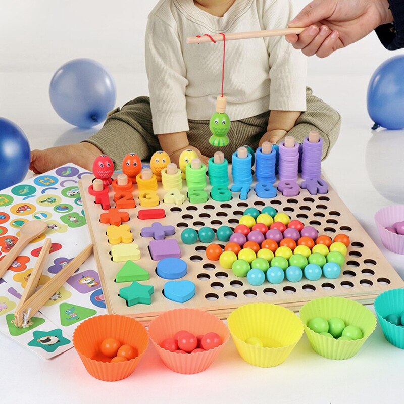 Multifunctional 13 in 1 Clip Beads Logarithmic Board Fishing Pairing Memory Chess Early Education Toy