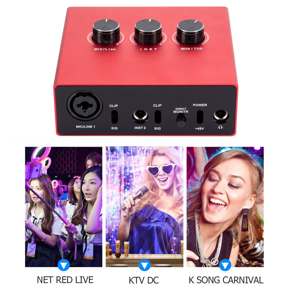 Mixer External USB Sound Card Audio Interface Card Converter Adapter for Studio Recording Singingg Support 2VRms Signal Input