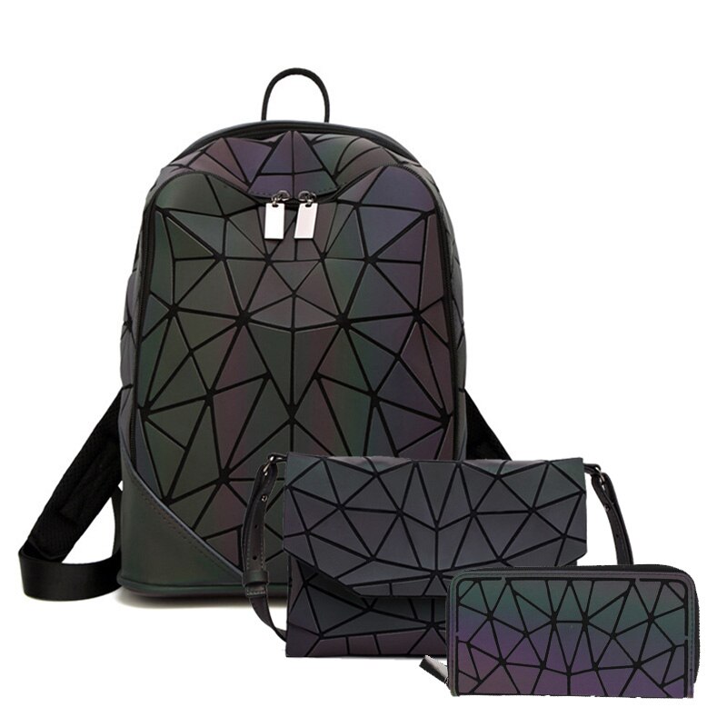 3pcs Set Women Backpack Holographic Luminous Ladies Back Pack School Backpacks For Teenage Girl Backpack Envelope Shoulder Bag: 3-piece set B