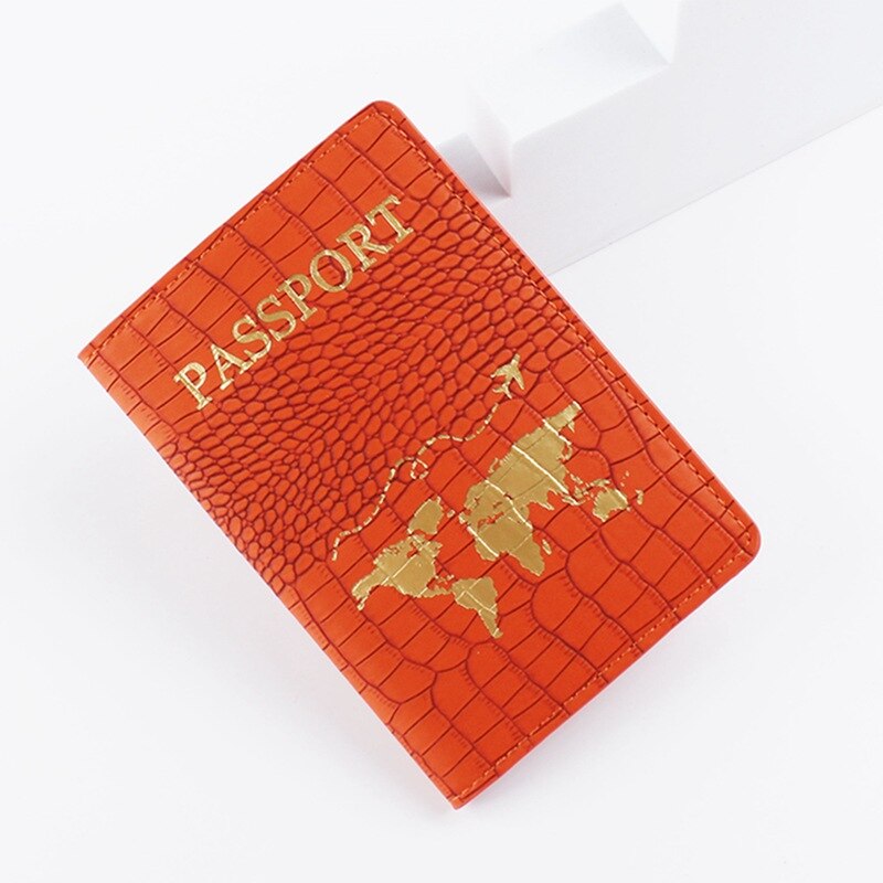 Map Passport Cover Crocodile Pattern Letter Women Men Travel Passport Cover Holder Travel Credit Card Holder Case: Oranje
