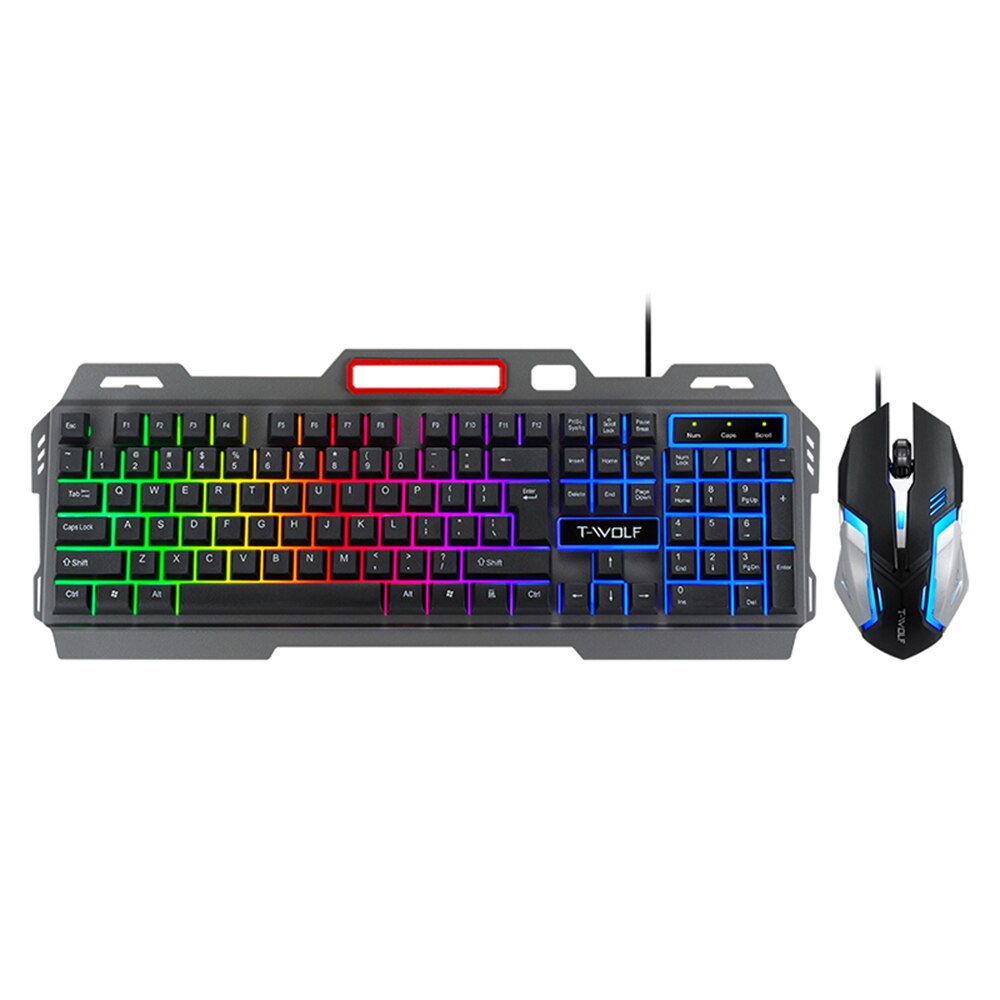 T-WOLF TF-600 Wired Keyboard Mouse Combo 104 Keys Metal Panel Gaming Keyboard Suspension Keycap 4-gear 2400DPI Mouse for Game: Default Title