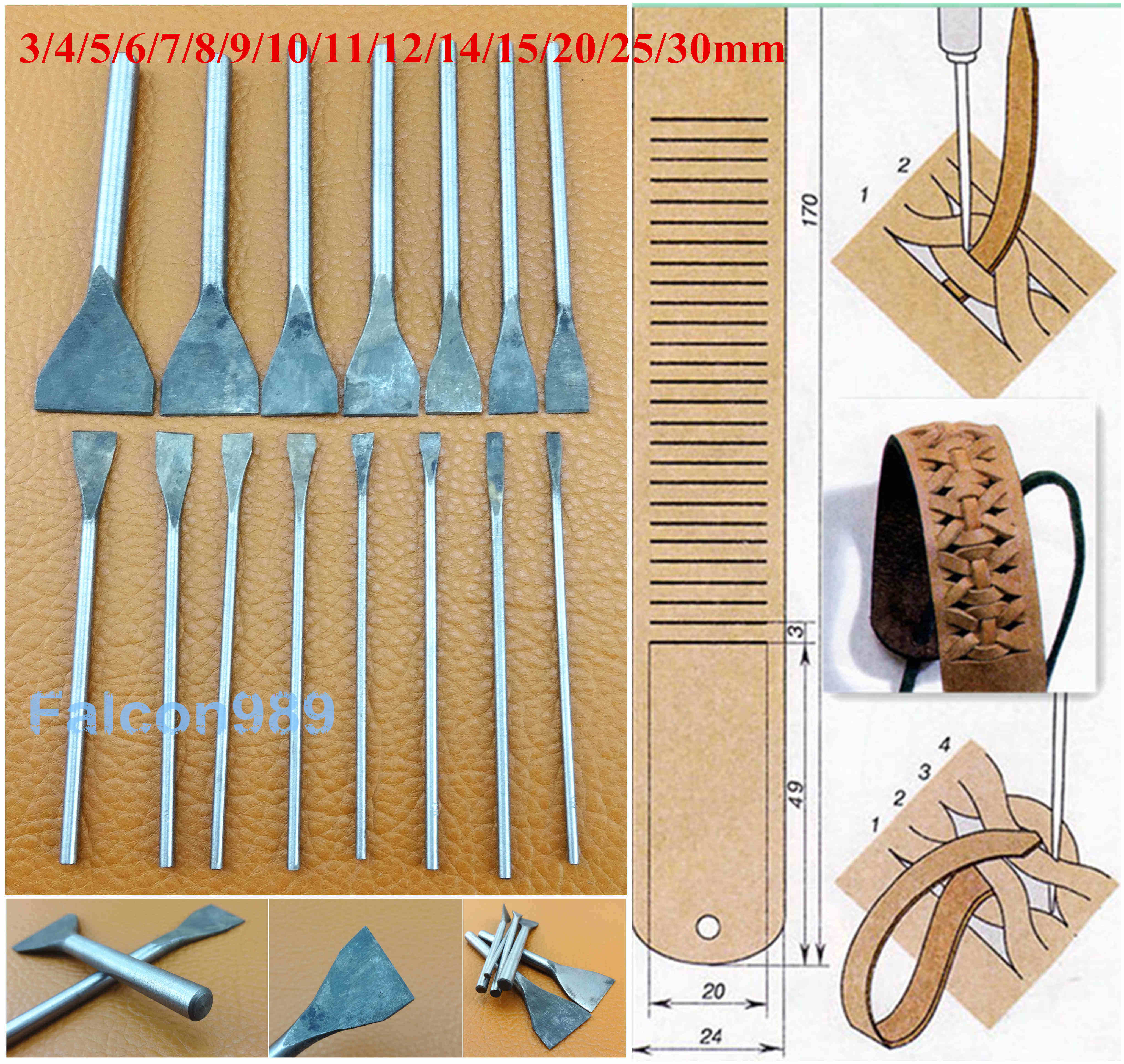 Ensemble d'outils de coupe cuir | 15 sortes de ceintures artisanales, portefeuille de ceinture, poinçon de travail, poinçon de coupe, jeu d'outils, Creaser Groover skover Awl Slick