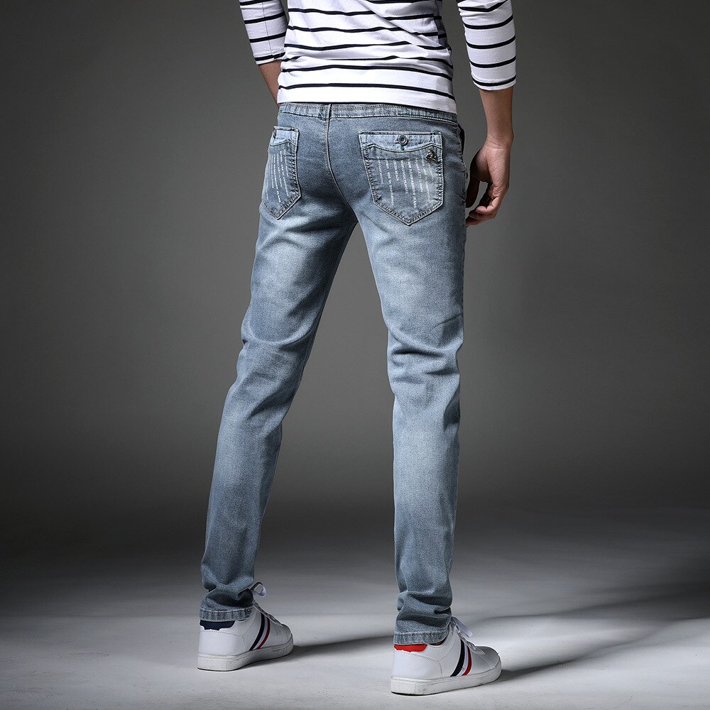 Stor størrelse forår plus størrelse mænds afslappede jeans mærketøj stor størrelse stretch denim jeans mandlige grå slanke fødder bukser