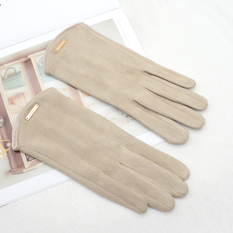 Guantes sencillos y finos para mujer, manoplas de otoño e invierno para mantener el calor con pantalla táctil, tela de ante a prueba de viento: Blanco