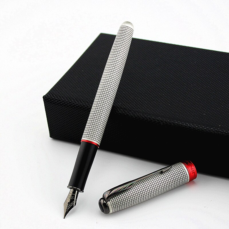Jinhao fyldepen, rød sort farve kobber tønde, pil klip, fin nib, skoleelever kalligrafi business blæk pen: E