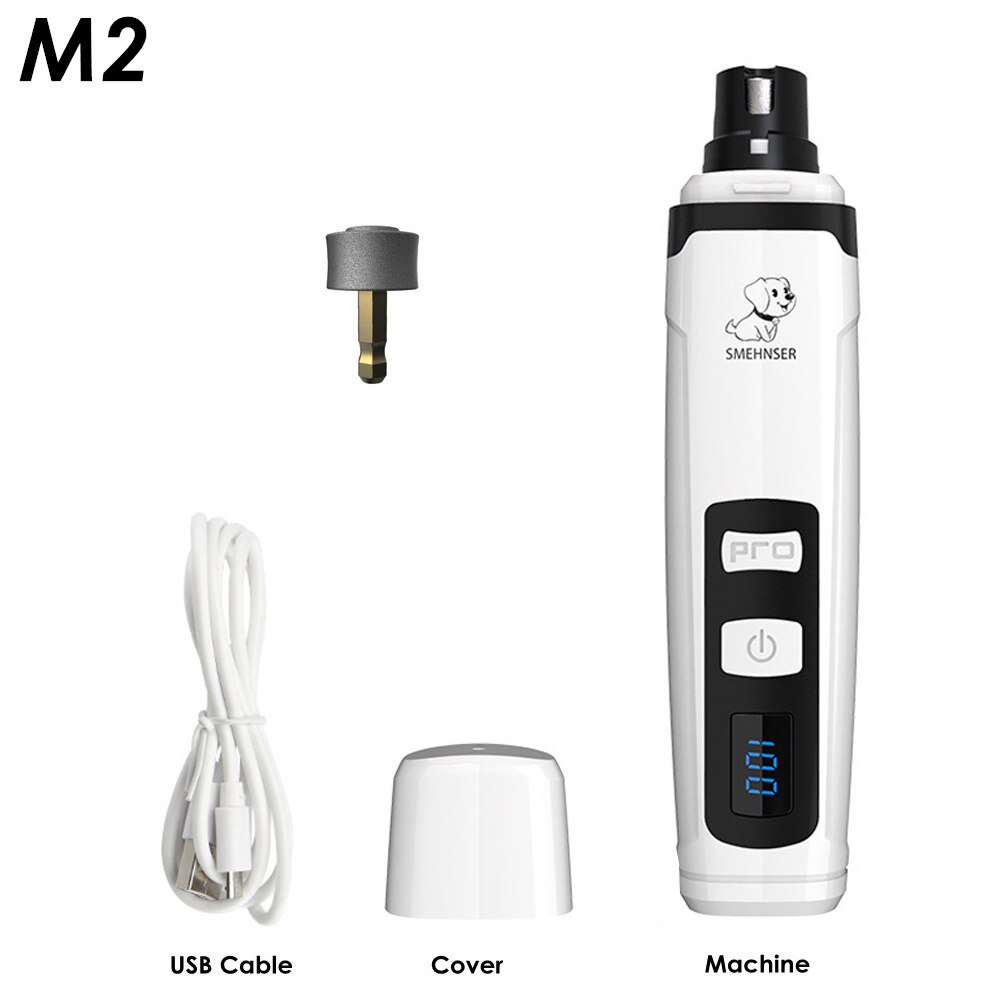 Cortaúñas para perros, cortador eléctrico para perros pequeños y grandes, amoladora de uñas con luz LED, recortador de aseo silencioso para uñas: M2 Add 1 Head