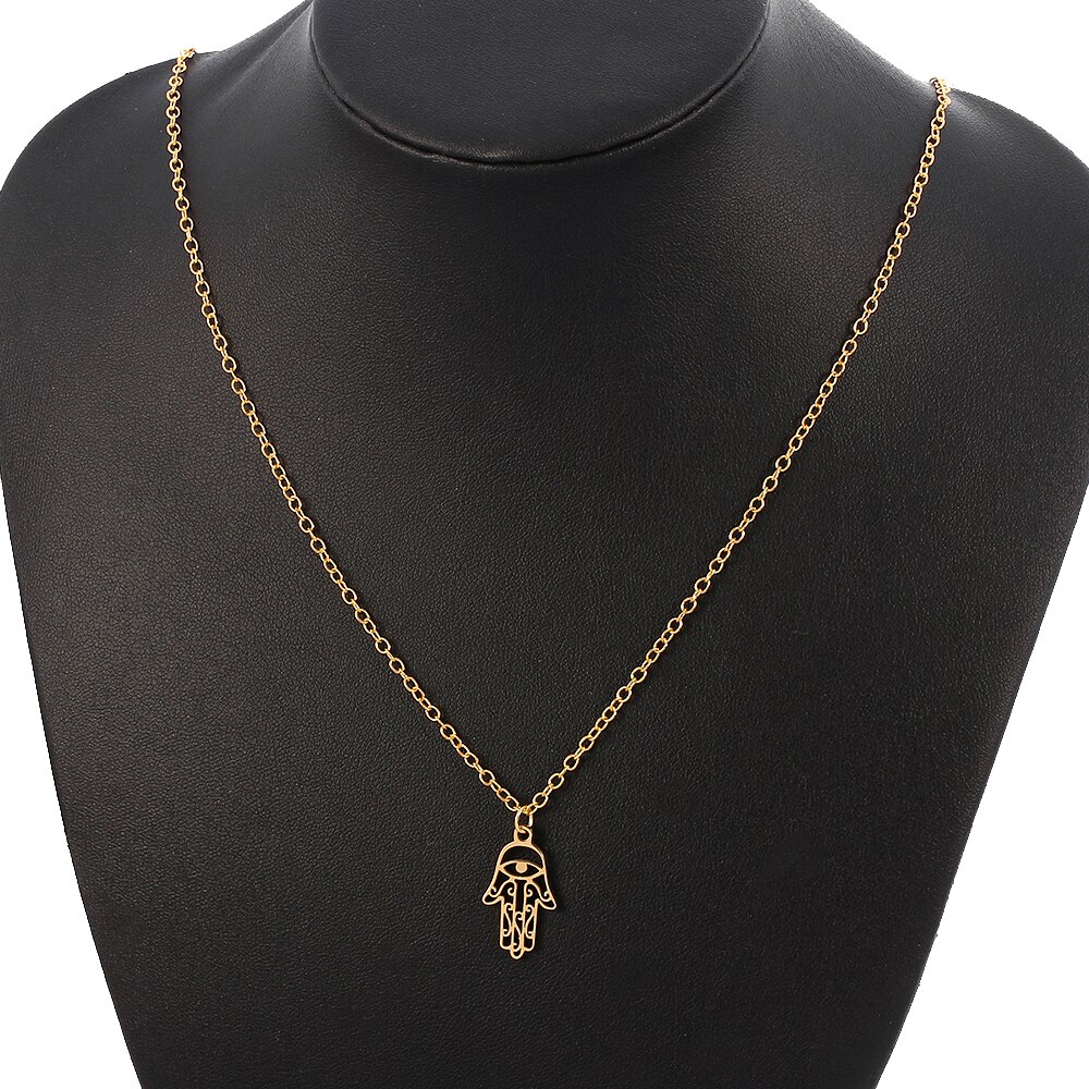 Turkish Evil Eye Hamsa Hand of Fatima Pendant Necklace Gold Stainless Steel Hollow Pendant & Chain Hip Hop Women/Men Jewelry