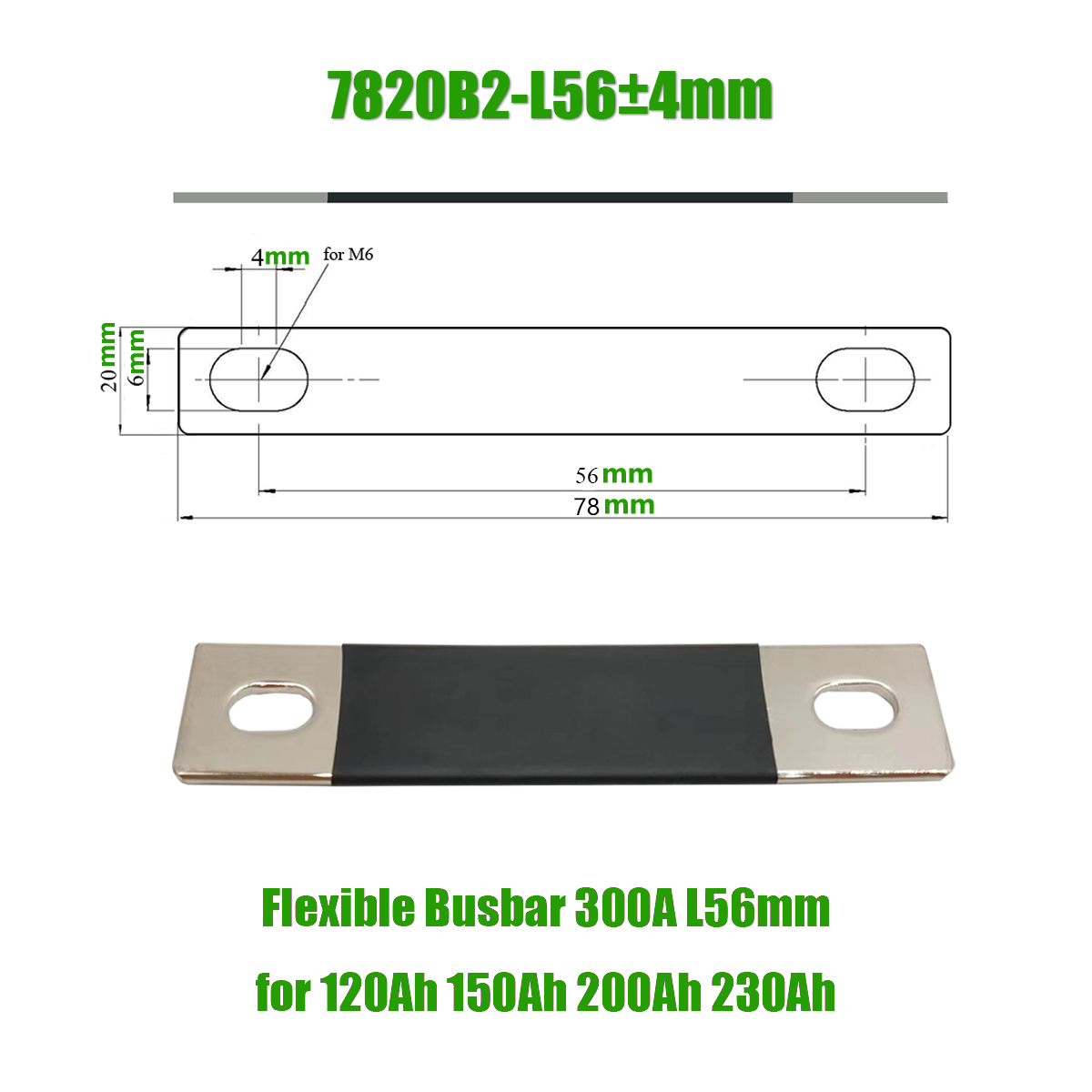 Flexible Sammelschiene Lifepo4-Batterieklemmen, solide Lithium-Bänder, Clips, Bolzen, Verbindungsstange, reines Kupfer, 280 Ah, 320 Ah, Isolationsabdeckung: Himmel Blau