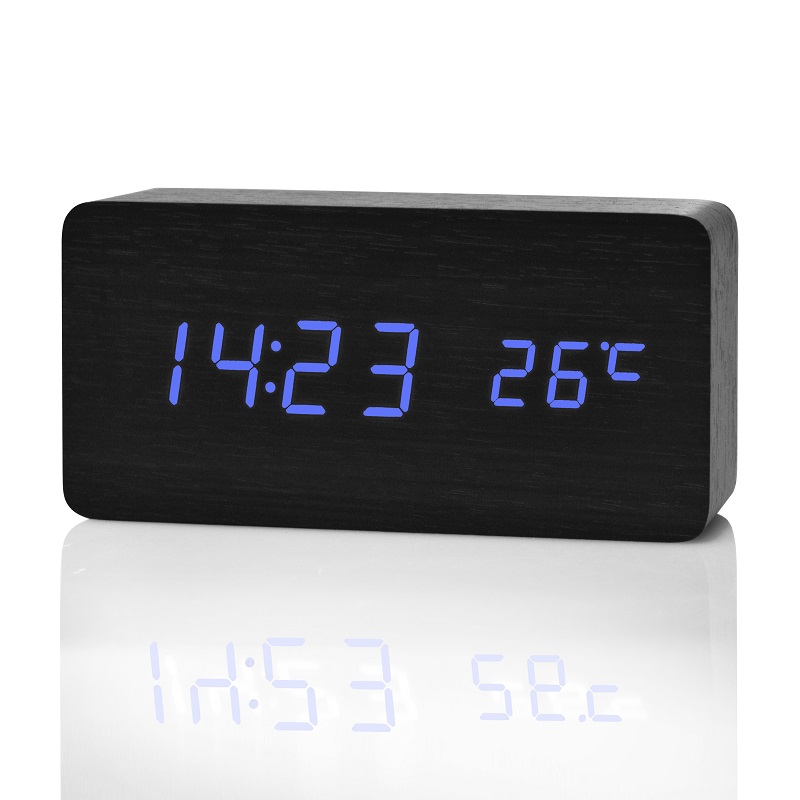 Suncree Modern Home LED digital Alarm Clock, Despertador Temp+date+time Electronic Digital Table Desktop Clocks: black blue
