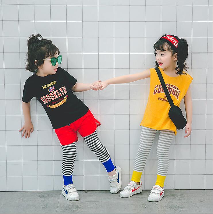 Ragazze collant colore lotta gessato cotone ghette dei bambini