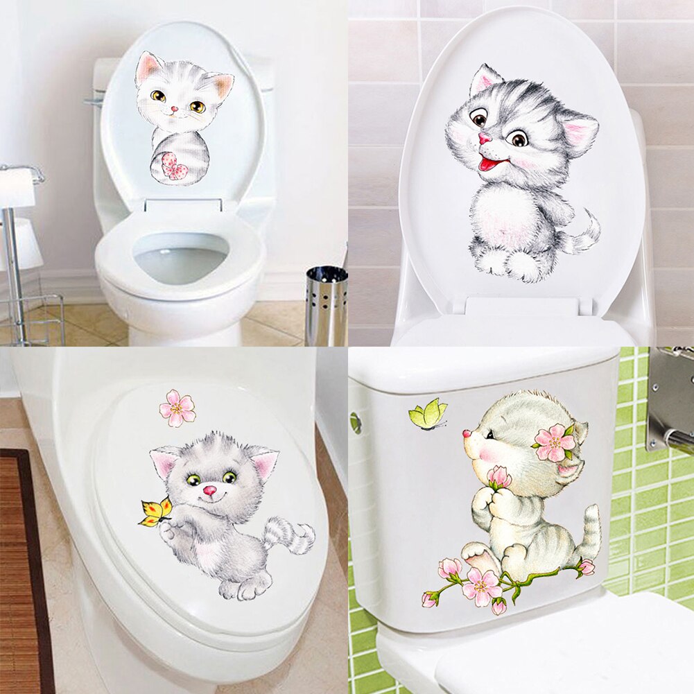 Kast Kleurrijke Wc Sticker Voor Kinderkamer Muur Stickers Art Lijm Muurschildering Katten Badkamer Leuke Diy Cartoon Dier Home Decor
