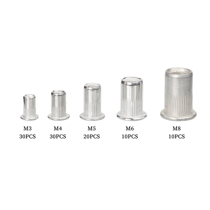 95/100Pcs M3 M4 M5 M6 M8 M10 Rivet Nuts Aluminum Flat Head Rivet Nuts Insert Rivets Mix Size Premium Automatic Rivet Tool Set
