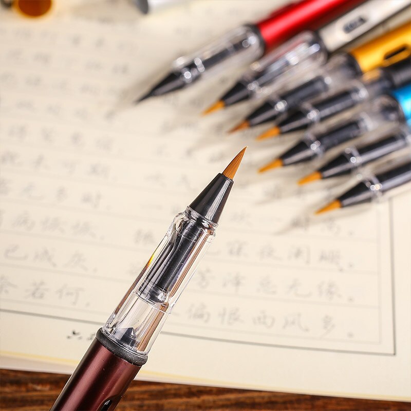 1pc Pink Metal Calligraphy Pen Soft Hair Writing Brush Watercolor Fountain Pen Painting Drawing Stationery Office School Supply