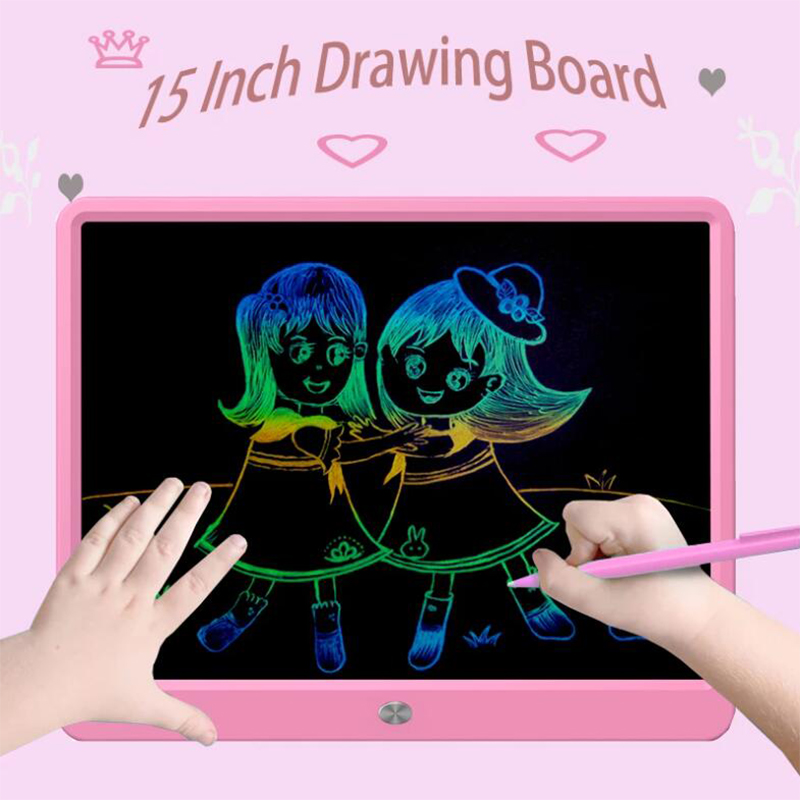 15inch Smart Writing Board Drawing Tablet LCD Screen Writing Tablet Digital Graphic Tablets Electronic Handwriting Pad with Pen: 15inch color Pink