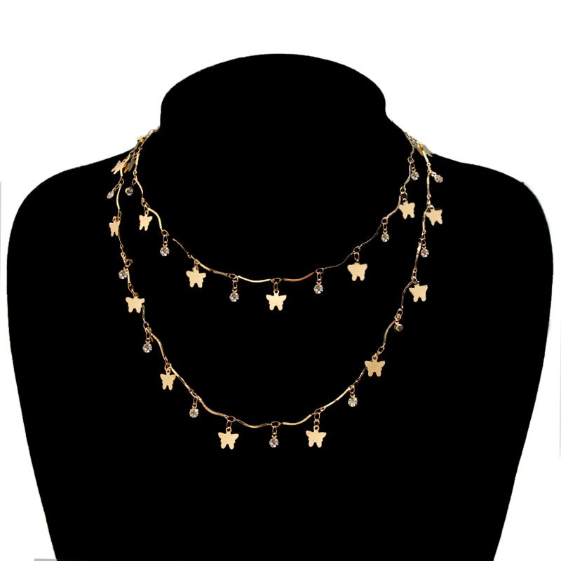 JUST FEEL Boho Cute Butterfly Choker Necklace For Women Gold Clavicle Chain Statement Collar Female Chocker Jewelry: 901GD