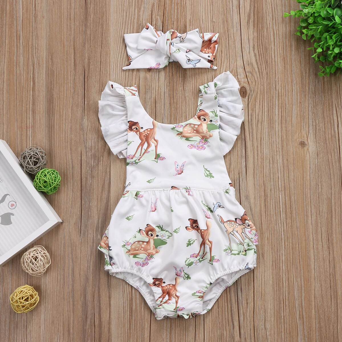 Citgeett 0-18m peuter babymeisje hert mouwloos schattig bodysuit jumpsuit zonnepak kleding outfit