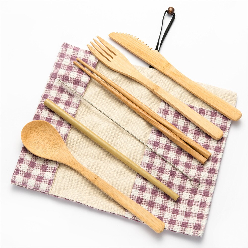 Eco-vriendelijke Reizen Herbruikbare Draagbare Bamboe Bestek Set Lepel Vork Eetstokje Sets 6 stks/set Straw Keuken Voedsel Servies Set