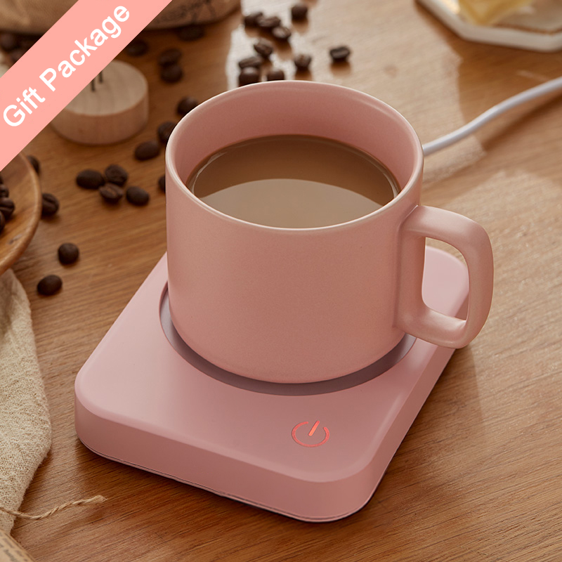 Smart kaffemugg koppvärmare för kontor hem bästa idé automatisk avstängning elektrisk dryckesvärmare värmedyna för mjölkte kakao: Koppset (rosa)