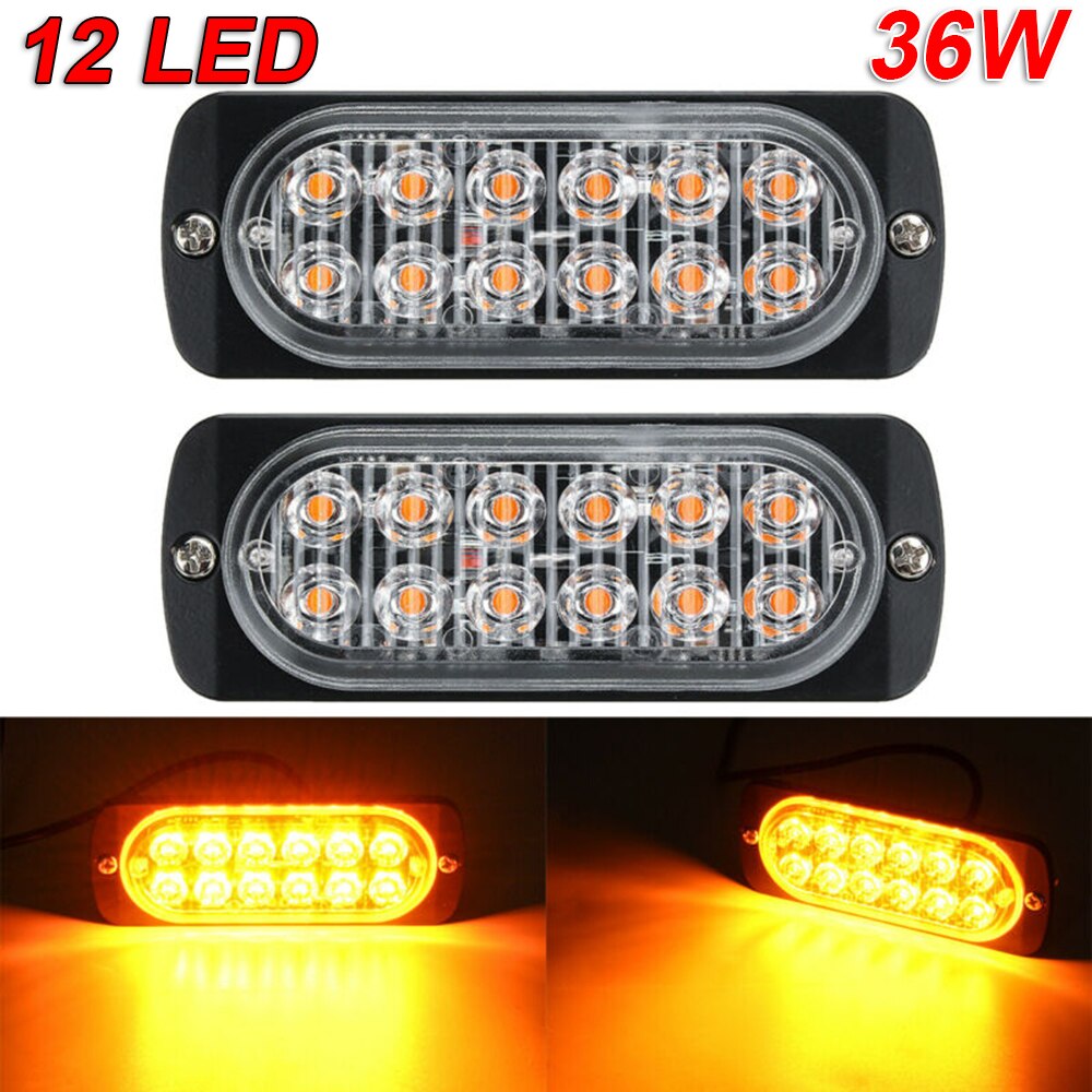 12 LED brillante coche con luces ámbar Auto Beacon peligro lámpara advertencia 36W camión
