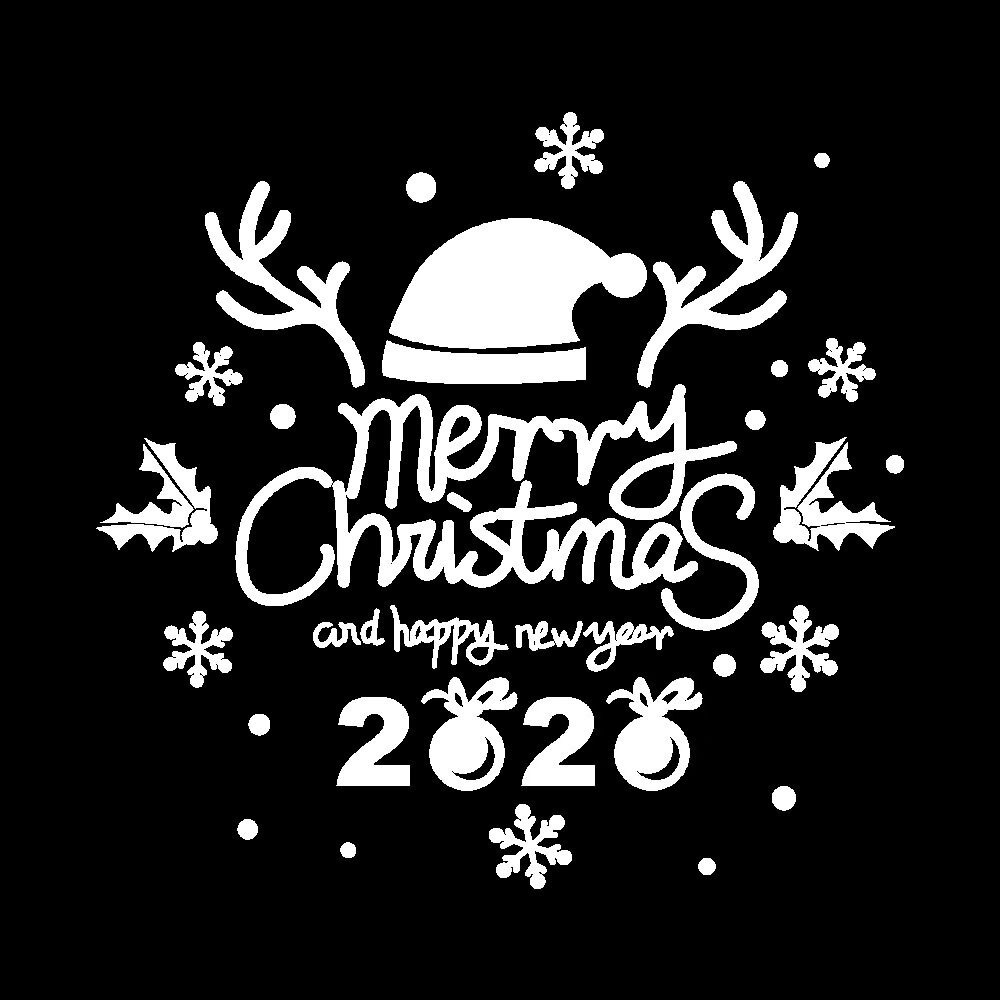 Letters Christmas Hat Wall Stickers PVC Living Room Reindeer Horn Shaped Year Glass Santa Claus Window Showcase Sticker: White