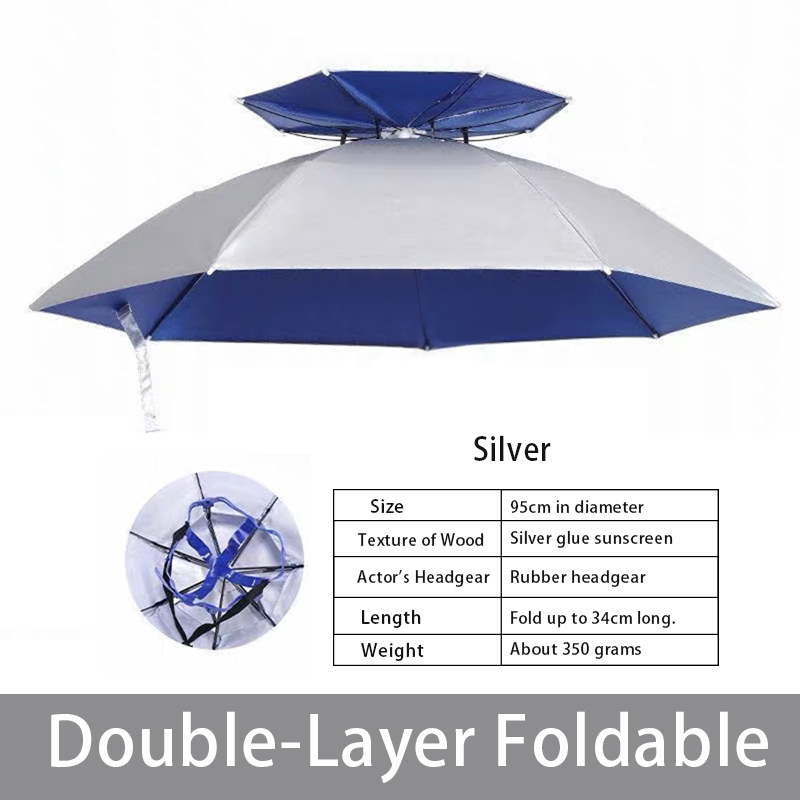 Casquette parapluie pliable, outils de pêche, Sport de plein air, protection solaire, chapeau de randonnée: Double Layer 2