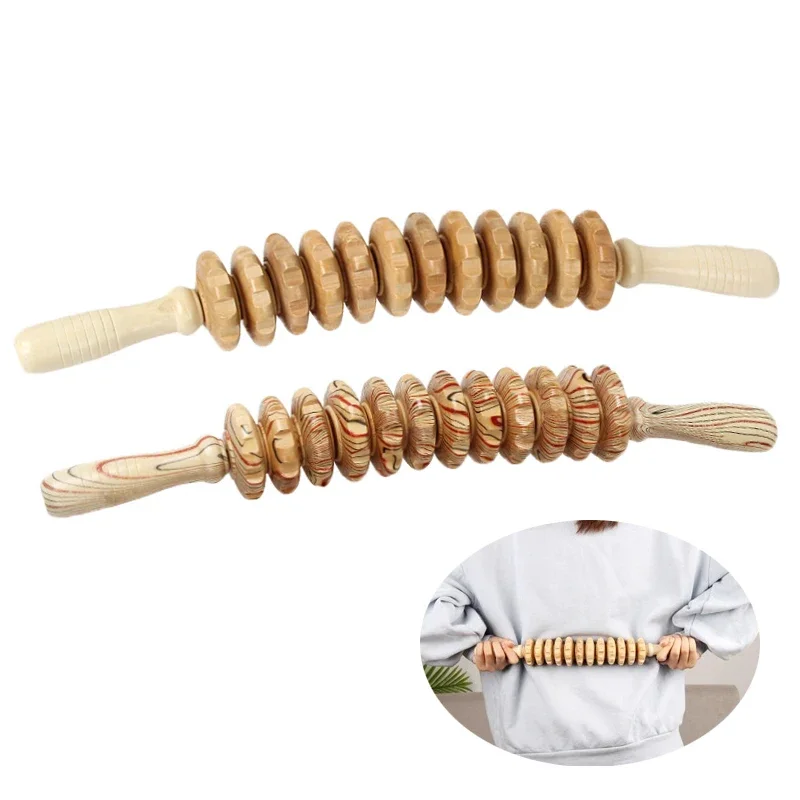 Körper-Faszien-Massagegerät, rutschfester Griff, Holz, gerillte Ausrügestochen, Arme, Beine, Oberschenkel, Gesäß, glattes Rollenmassagegerät zur Rückenentspannung