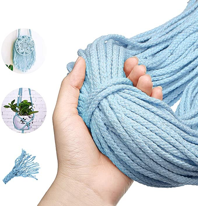 Cordão trançado de algodão para macrame, 5mm x 100m, diy, artesanato, tecido, acessórios têxteis para casa, presente, bege cáqui: Sky Blue