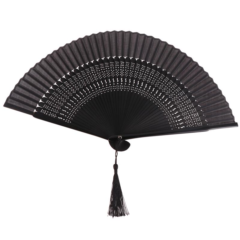 Vintage håndholdt folding vifte dans ytelse fan dekorativ kinesisk stil håndverk hul hånd fans fest favoriserer sommeren: S form hul svart
